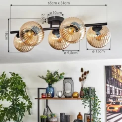 hofstein Gastor Plafonnier, Boule lumineuse Ambre, 5 lumières