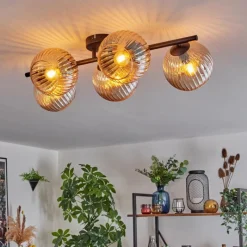 hofstein Gastor Plafonnier, Boule lumineuse Ambre, 5 lumières