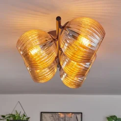 hofstein Gastor Plafonnier, Boule lumineuse Ambre, 5 lumières
