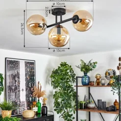 hofstein Gastor Plafonnier, Boule lumineuse Ambre, 3 lumières