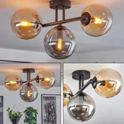 hofstein Gastor Plafonnier, Boule lumineuse Ambre, Fumé, 3 lumières