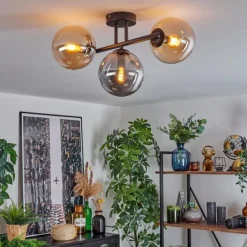 hofstein Gastor Plafonnier, Boule lumineuse Ambre, Fumé, 3 lumières