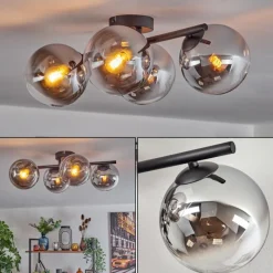 hofstein Gastor Plafonnier, Boule lumineuse Chrome, Clair, Fumé, 4 lumières