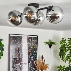 hofstein Gastor Plafonnier, Boule lumineuse Chrome, Clair, Fumé, 4 lumières