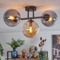 hofstein Gastor Plafonnier, Boule lumineuse Ambre, Fumé, 3 lumières