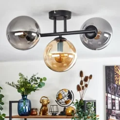 hofstein Gastor Plafonnier, Boule lumineuse Ambre, Fumé, 3 lumières