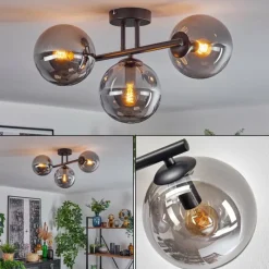 hofstein Gastor Plafonnier, Boule lumineuse Fumé, 3 lumières