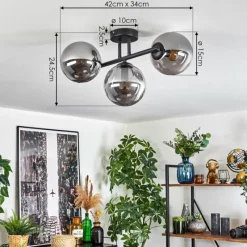 hofstein Gastor Plafonnier, Boule lumineuse Fumé, 3 lumières