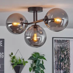 hofstein Gastor Plafonnier, Boule lumineuse Fumé, 3 lumières