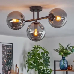 hofstein Gastor Plafonnier, Boule lumineuse Fumé, 3 lumières
