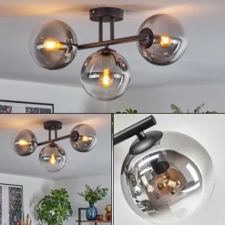 hofstein Gastor Plafonnier, Boule lumineuse Clair, Fumé, 3 lumières