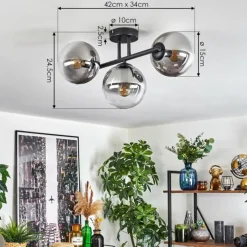 hofstein Gastor Plafonnier, Boule lumineuse Clair, Fumé, 3 lumières