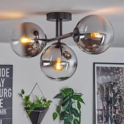 hofstein Gastor Plafonnier, Boule lumineuse Chrome, Clair, Fumé, 3 lumières