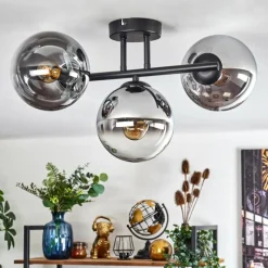 hofstein Gastor Plafonnier, Boule lumineuse Chrome, Clair, Fumé, 3 lumières