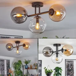 hofstein Gastor Plafonnier, Boule lumineuse Ambre, Clair, Fumé, 3 lumières