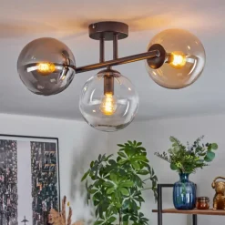 hofstein Gastor Plafonnier, Boule lumineuse Ambre, Clair, Fumé, 3 lumières