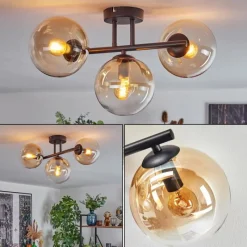 hofstein Gastor Plafonnier, Boule lumineuse Ambre, Clair, 3 lumières