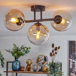 hofstein Gastor Plafonnier, Boule lumineuse Ambre, Clair, 3 lumières