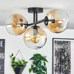 hofstein Gastor Plafonnier, Boule lumineuse Ambre, Clair, 3 lumières