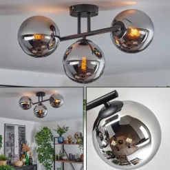 hofstein Gastor Plafonnier, Boule lumineuse Chrome, Fumé, 3 lumières