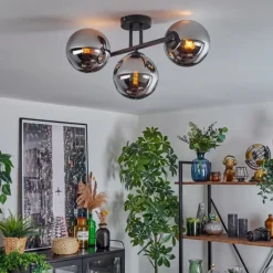 hofstein Gastor Plafonnier, Boule lumineuse Chrome, Fumé, 3 lumières