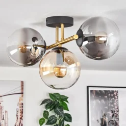 Lampes Dorées-hofstein Gastor Plafonnier, Boule lumineuse Or, Noir, 3 lumières