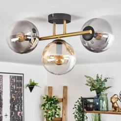 Lampes Dorées-hofstein Gastor Plafonnier, Boule lumineuse Or, Noir, 3 lumières