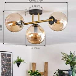 hofstein Gastor Plafonnier, Boule lumineuse 42 cm Or, Noir, 3 lumières