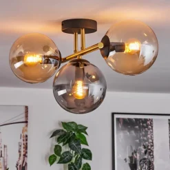 Lampes Dorées-hofstein Gastor Plafonnier, Boule lumineuse 42 cm Or, Noir, 3 lumières