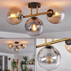 Lampes Dorées-hofstein Gastor Plafonnier, Boule lumineuse 42 cm Or, Noir, 3 lumières