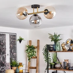 Lampes Dorées-hofstein Gastor Plafonnier, Boule lumineuse 42 cm Or, Noir, 3 lumières