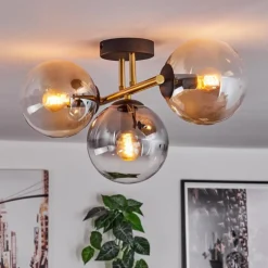 Lampes Dorées-hofstein Gastor Plafonnier, Boule lumineuse 42 cm Or, Noir, 3 lumières