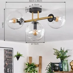 hofstein Gastor Plafonnier, Boule lumineuse 42 cm Or, Noir, 3 lumières
