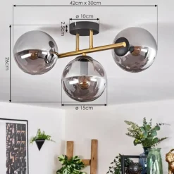 Lampes Dorées-hofstein Gastor Plafonnier, Boule lumineuse 42 cm Or, Noir, 3 lumières