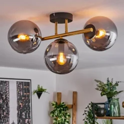 Lampes Dorées-hofstein Gastor Plafonnier, Boule lumineuse 42 cm Or, Noir, 3 lumières