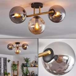 Lampes Dorées-hofstein Gastor Plafonnier, Boule lumineuse 42 cm Or, Noir, 3 lumières