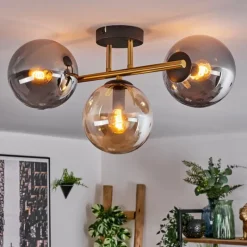 Lampes Dorées-hofstein Gastor Plafonnier, Boule lumineuse 42 cm Or, Noir, 3 lumières