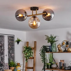 Lampes Dorées-hofstein Gastor Plafonnier, Boule lumineuse 42 cm Or, Noir, 3 lumières