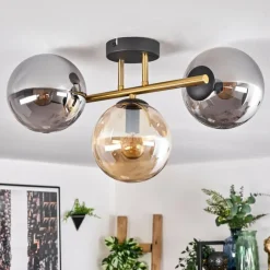 Lampes Dorées-hofstein Gastor Plafonnier, Boule lumineuse 42 cm Or, Noir, 3 lumières