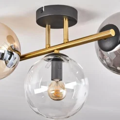 Lampes Dorées-hofstein Gastor Plafonnier, Boule lumineuse 42 cm Or, Noir, 3 lumières