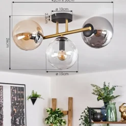 Lampes Dorées-hofstein Gastor Plafonnier, Boule lumineuse 42 cm Or, Noir, 3 lumières