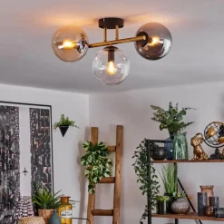 Lampes Dorées-hofstein Gastor Plafonnier, Boule lumineuse 42 cm Or, Noir, 3 lumières