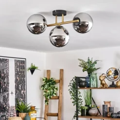 Lampes Dorées-hofstein Gastor Plafonnier, Boule lumineuse 42 cm Or, Noir, 3 lumières