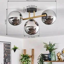 Lampes Dorées-hofstein Gastor Plafonnier, Boule lumineuse 42 cm Or, Noir, 3 lumières