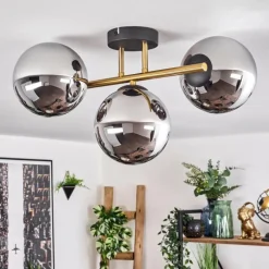 Lampes Dorées-hofstein Gastor Plafonnier, Boule lumineuse 42 cm Or, Noir, 3 lumières