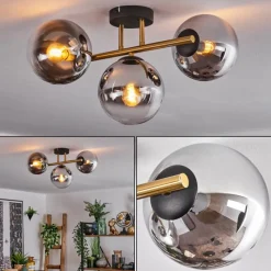 Lampes Dorées-hofstein Gastor Plafonnier, Boule lumineuse 42 cm Or, Noir, 3 lumières