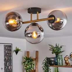 Lampes Dorées-hofstein Gastor Plafonnier, Boule lumineuse 42 cm Or, Noir, 3 lumières