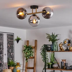 Lampes Dorées-hofstein Gastor Plafonnier, Boule lumineuse 42 cm Or, Noir, 3 lumières