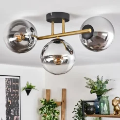 Lampes Dorées-hofstein Gastor Plafonnier, Boule lumineuse 42 cm Or, Noir, 3 lumières