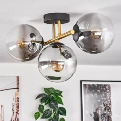 Lampes Dorées-hofstein Gastor Plafonnier, Boule lumineuse 42 cm Or, Noir, 3 lumières